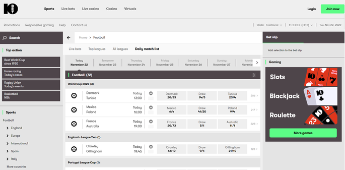 10bet Football Betting Screenshot