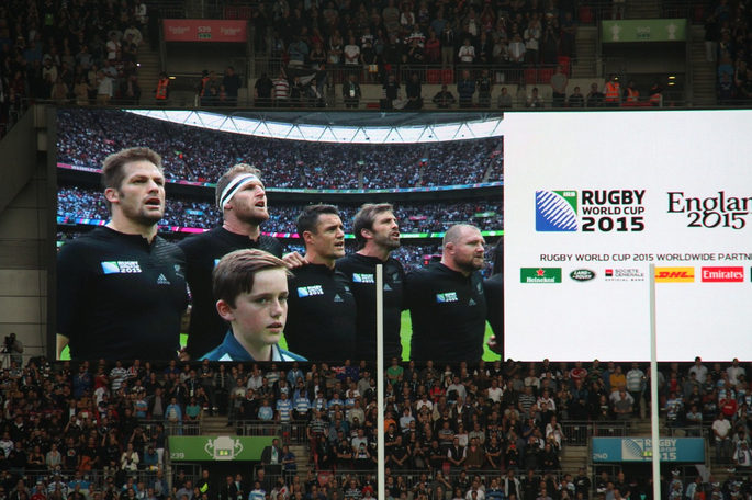 New Zealand Team on Big Screen During 2015 Rugby World Cup