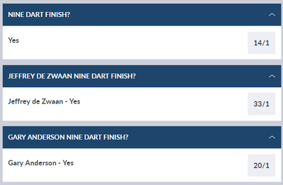 Coral Nine Dart Finish Betting Markets