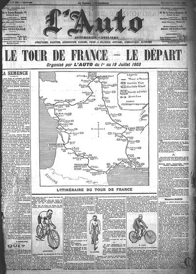 L'Auto Newspaper Front Page Covering the 1903 Tour de France