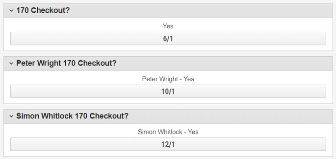 Ladbrokes Darts 170 Checkout Betting Markets