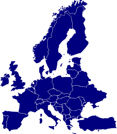 Map of Europe in Blue