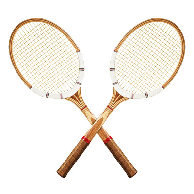 Two Crossed Wooden Tennis Rackets