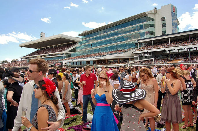 Melbourne Cup Crowd and Granstand