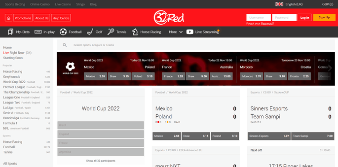 32Red Sports Betting Screenshot