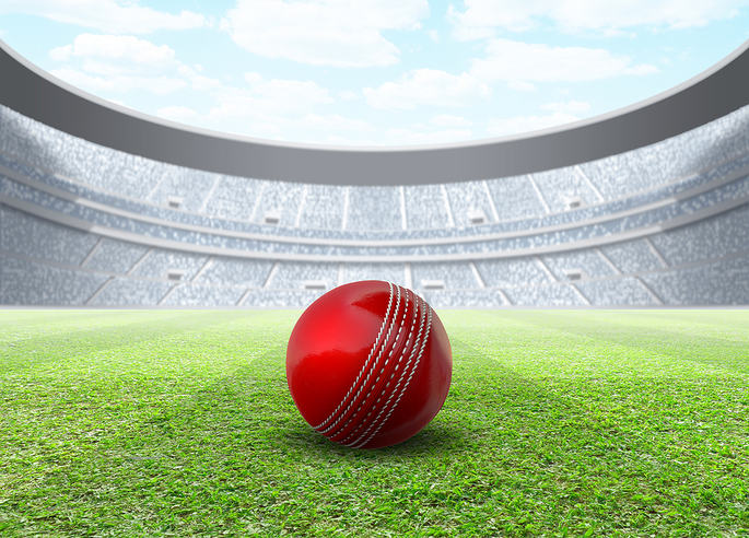 3D Rendered Cricket Ball in Stadium