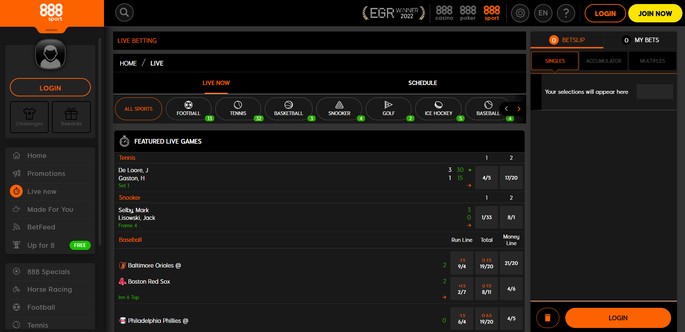 888sport Live Betting Screenshot