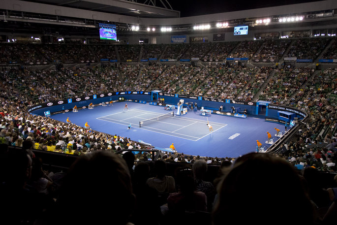 Evening Tennis Match at the Australian Open