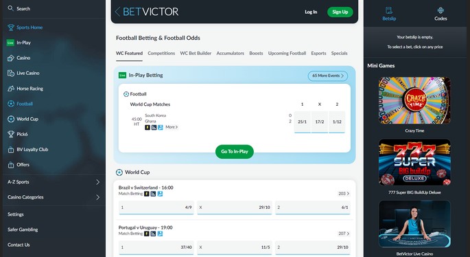 BetVictor Football Betting Screenshot