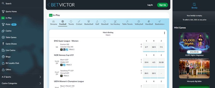 BetVictor Live Betting Screenshot
