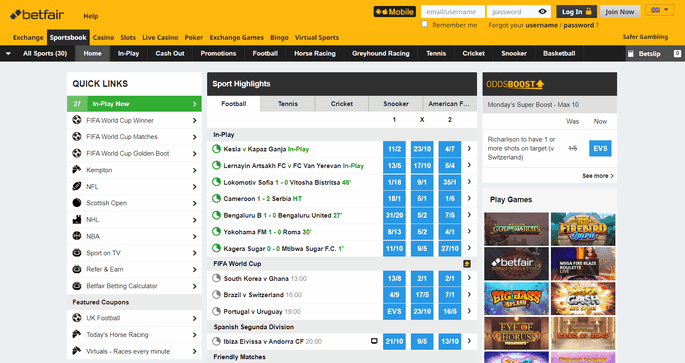 Betfair Sportsbook Home Screenshot