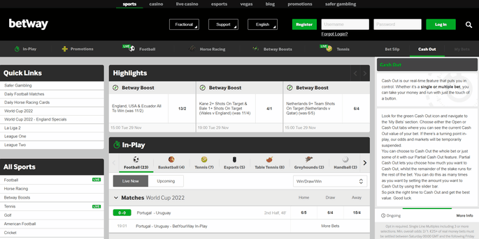 Betway Football Betting Screenshot