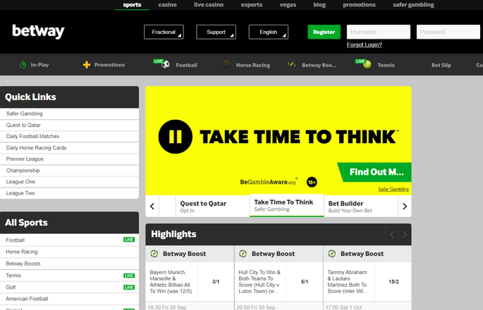 Betway Home Screen