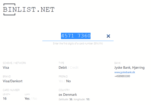 Binlist Credit v Debit Card