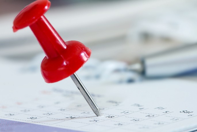 Close Up of Red Pin in Calendar