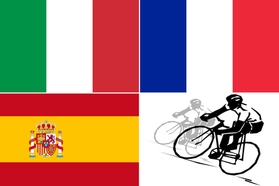Cyclist with Flags of Italy, France and Spain