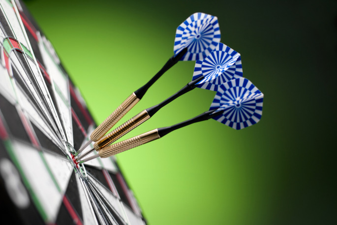 Darts In Bullseye on Dartboard