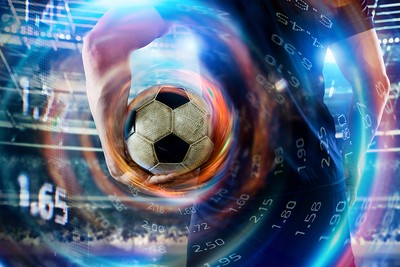Digital Data Against Footballer Holding Football