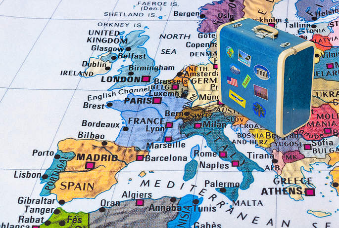 Europe Map and Retro Suitcase