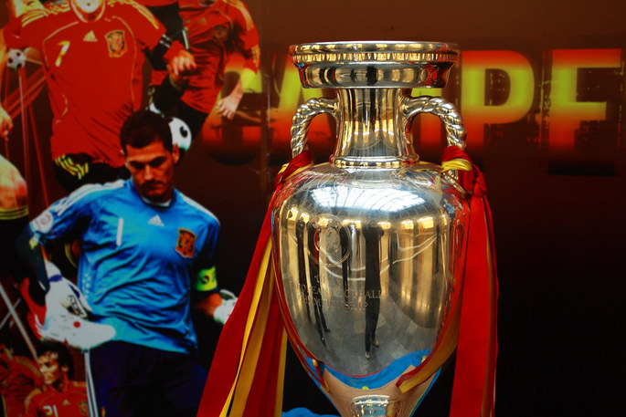 European Championship Trophy Spanish Background and Ribbons