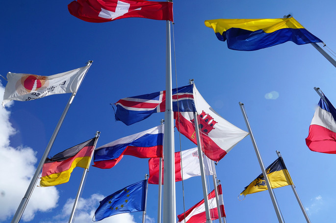 European Flags Viewed from Below