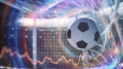 Football in Net Against Data Screen