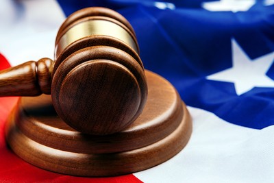 Gavel Close Up on USA Flag