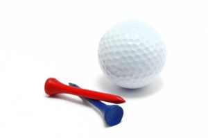 Golf Ball with Red and Blue Tees