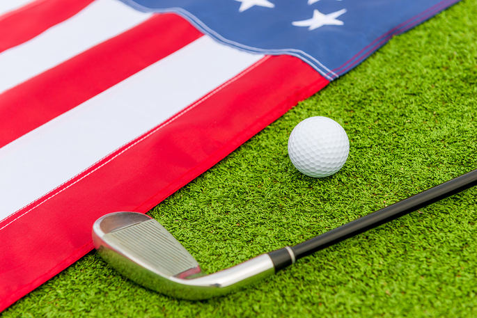 Golf Club and Ball with USA Flag