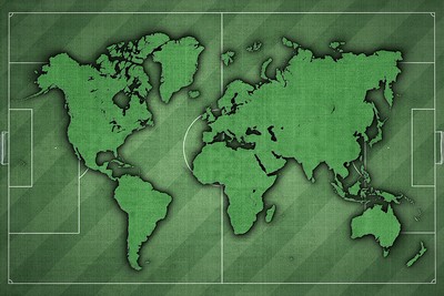 Green World Map on Football Pitch