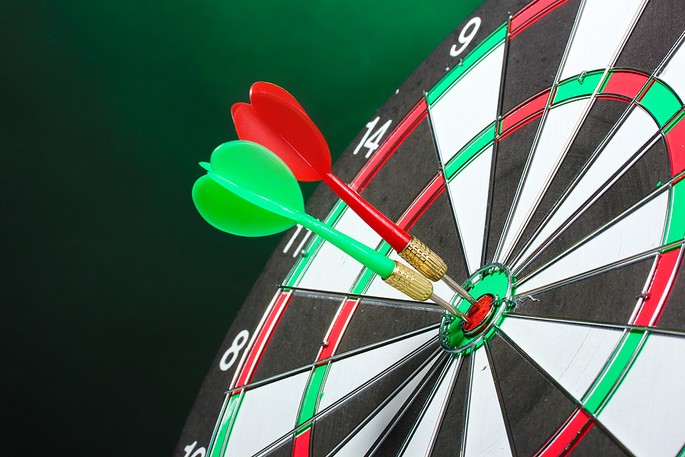Green and Red Darts in Bullseye