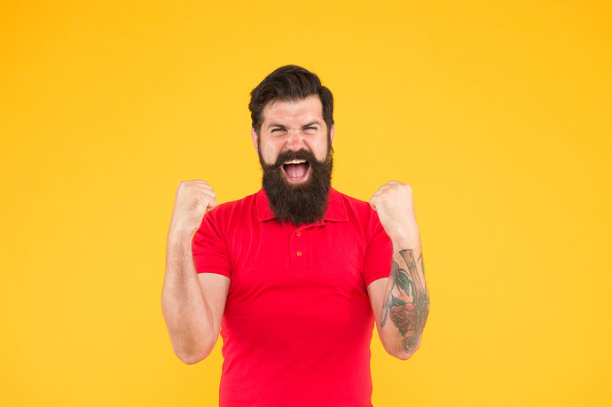 Hipster Man Celebrating Big Win