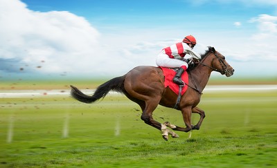 Horse Racing Against Blue Cloudy Sky