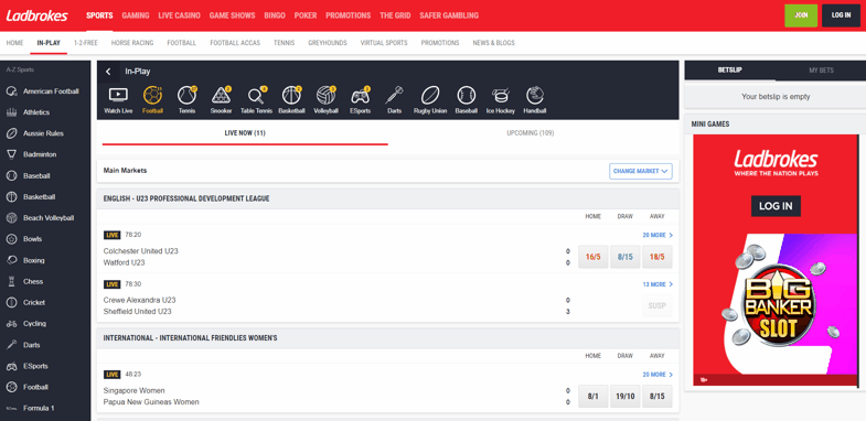 Ladbrokes in play betting