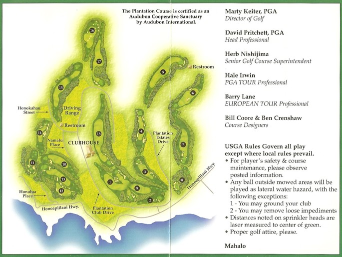 Plantation Course at Kapalua Scorecard Map