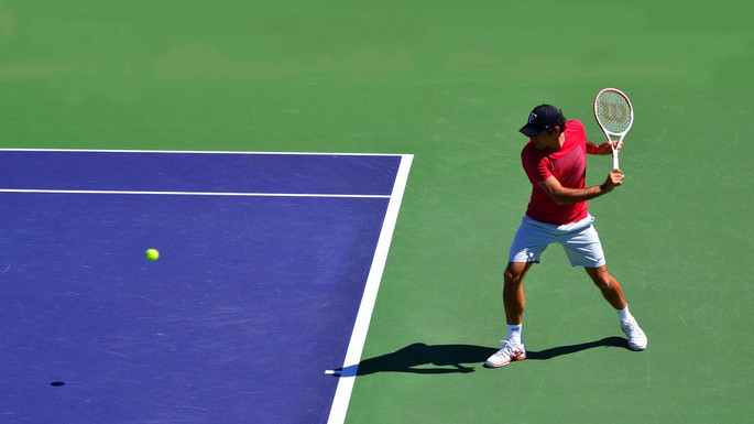 Roger Federer Practising on Blue Hard Court