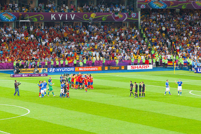 Spain Team on Pitch at Euro 2012 Celebrating Win in the Final