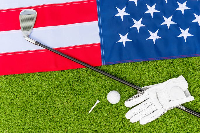 USA Flag and Golf Equipment