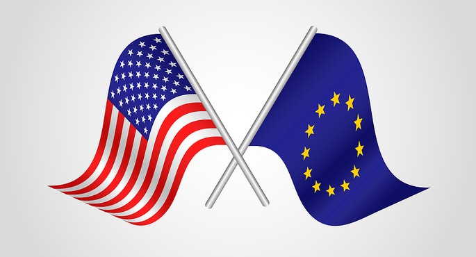 USA and EU Crossed Flags