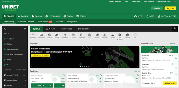 Unibet Home Screenshot