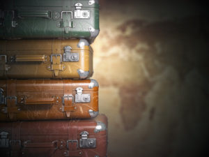 Vintage Luggage with Map Background