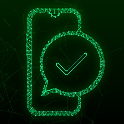 Wireframe Green Smartphone with Tick