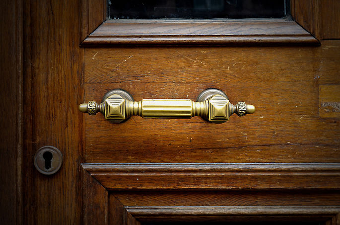 Wooden Door with Brass Handle and Lock