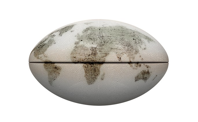 World Map in Mud on Rugby Ball