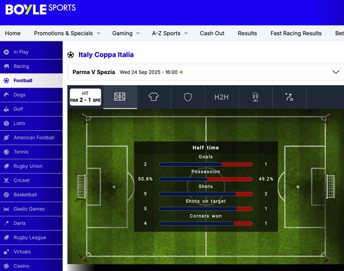 Boylesports In Play football betting
