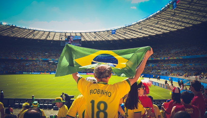 Brazilian Football Fan with Brazilian Flag