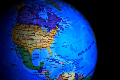 North American on a Globe